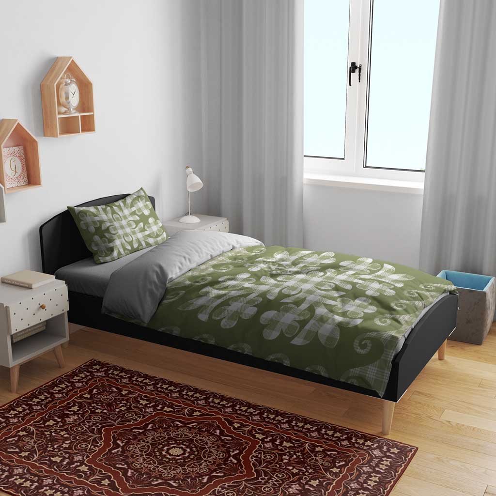 Green Ulu Palaka Quilt Pattern Bedding Set Hawaii Culture Breadfruit - Polynesian Pride