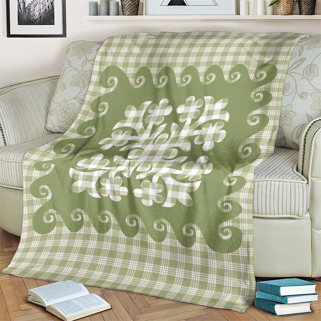 Green Ulu Palaka Quilt Pattern Blanket Hawaii Culture Breadfruit - Polynesian Pride