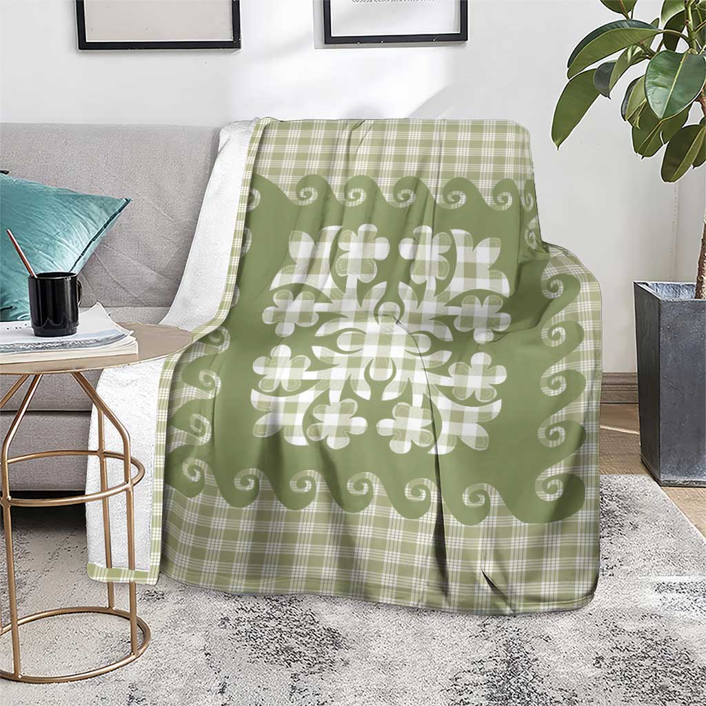 Green Ulu Palaka Quilt Pattern Blanket Hawaii Culture Breadfruit - Polynesian Pride