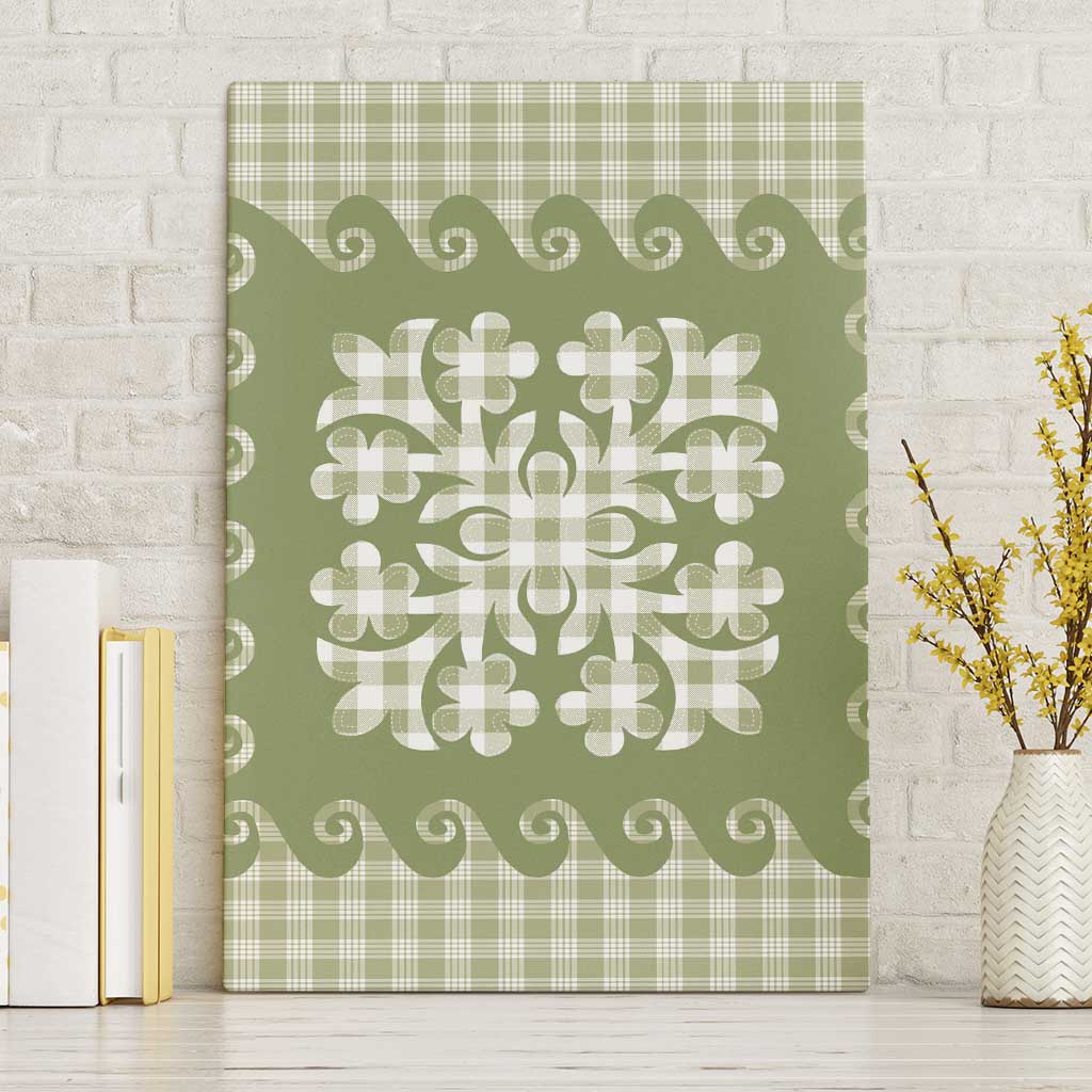 Green Ulu Palaka Quilt Pattern Canvas Wall Art Hawaii Culture Breadfruit - Polynesian Pride