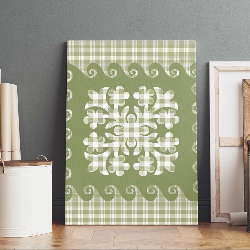 Green Ulu Palaka Quilt Pattern Canvas Wall Art Hawaii Culture Breadfruit - Polynesian Pride