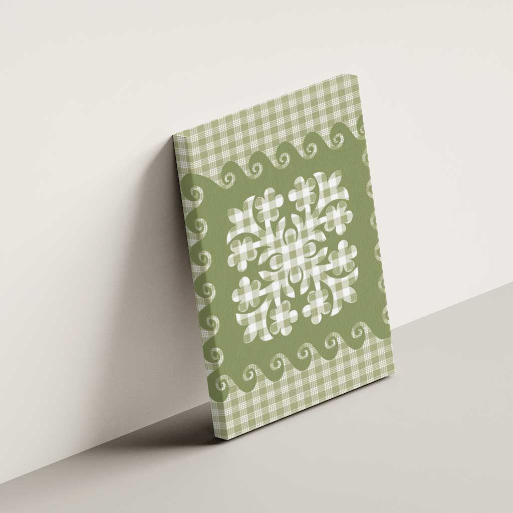 Green Ulu Palaka Quilt Pattern Canvas Wall Art Hawaii Culture Breadfruit - Polynesian Pride