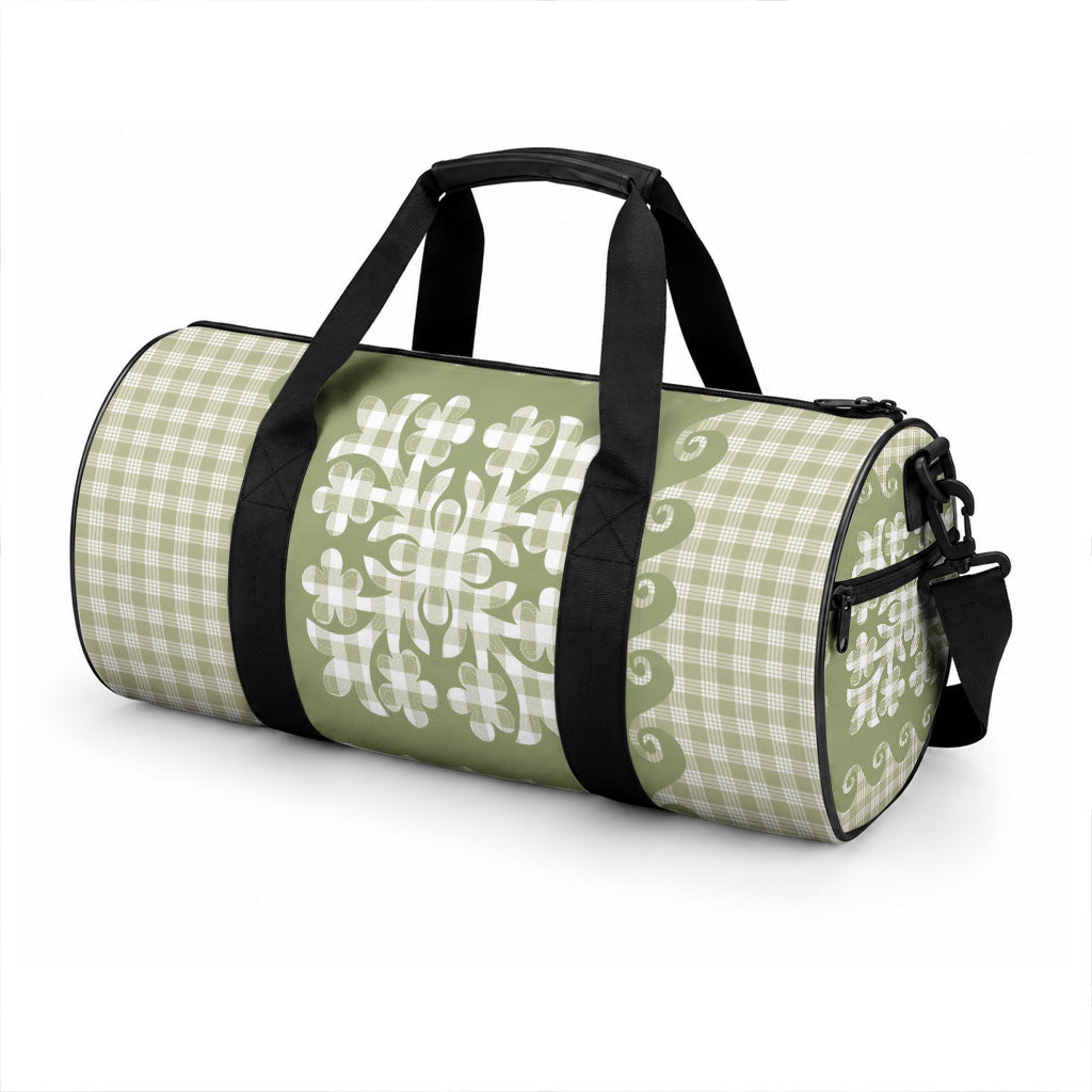 Green Ulu Palaka Quilt Pattern Duffle Bag Hawaii Culture Breadfruit LT9 - Polynesian Pride