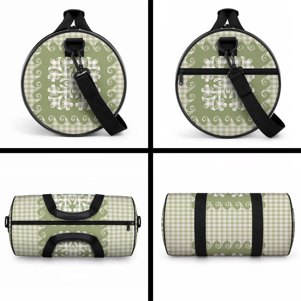 Green Ulu Palaka Quilt Pattern Duffle Bag Hawaii Culture Breadfruit LT9 - Polynesian Pride