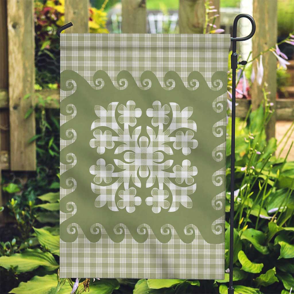 Green Ulu Palaka Quilt Pattern Garden Flag Hawaii Culture Breadfruit - Polynesian Pride