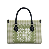 Green Ulu Palaka Quilt Pattern Leather Bag Hawaii Culture Breadfruit - Polynesian Pride