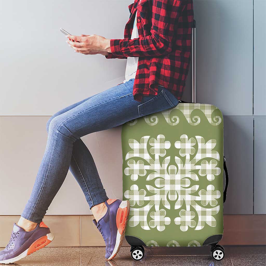 Green Ulu Palaka Quilt Pattern Luggage Cover Hawaii Culture Breadfruit - Polynesian Pride