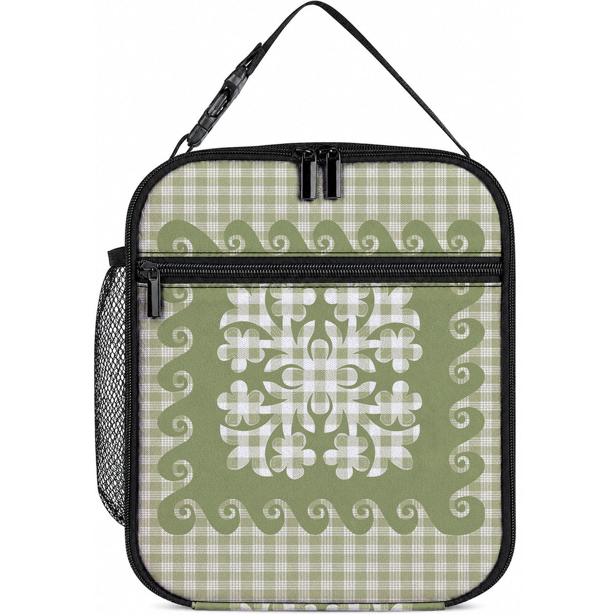 Green Ulu Palaka Quilt Pattern Lunch Bag Hawaii Culture Breadfruit LT9 10.2 × 8.3 × 4.3 inch Green - Polynesian Pride
