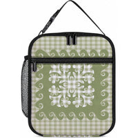 Green Ulu Palaka Quilt Pattern Lunch Bag Hawaii Culture Breadfruit LT9 10.2 × 8.3 × 4.3 inch Green - Polynesian Pride