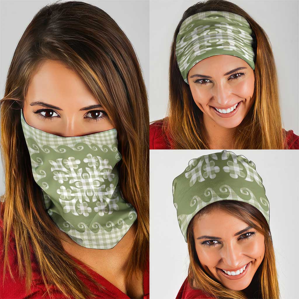 Green Ulu Palaka Quilt Pattern Neck Gaiter Hawaii Culture Breadfruit - Polynesian Pride