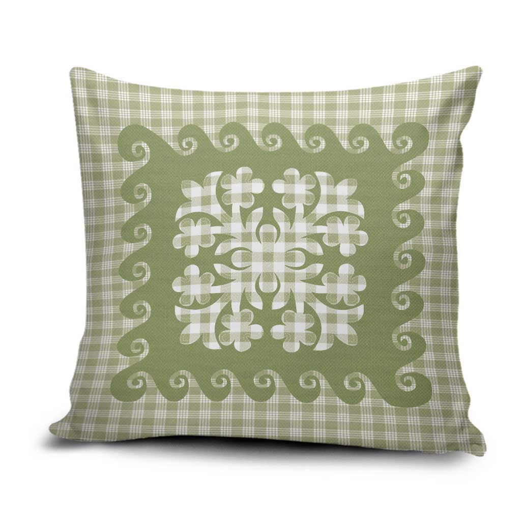 Green Ulu Palaka Quilt Pattern Pillow Cover Hawaii Culture Breadfruit LT9 Green - Polynesian Pride