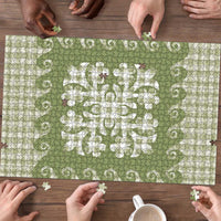 Green Ulu Palaka Quilt Pattern Puzzle Hawaii Culture Breadfruit LT9 - Polynesian Pride