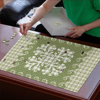 Green Ulu Palaka Quilt Pattern Puzzle Hawaii Culture Breadfruit LT9 - Polynesian Pride