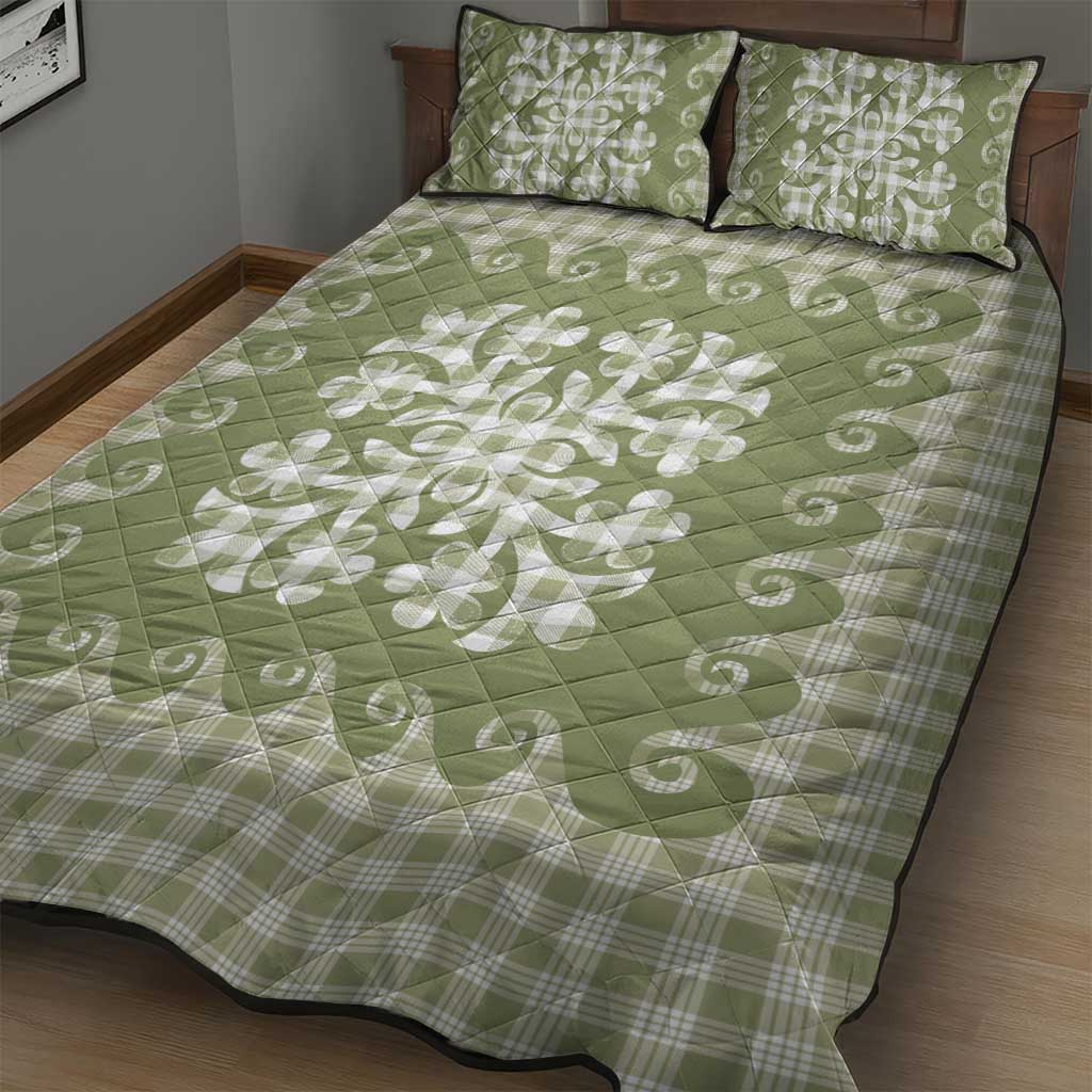 Green Ulu Palaka Quilt Pattern Quilt Bed Set Hawaii Culture Breadfruit - Polynesian Pride
