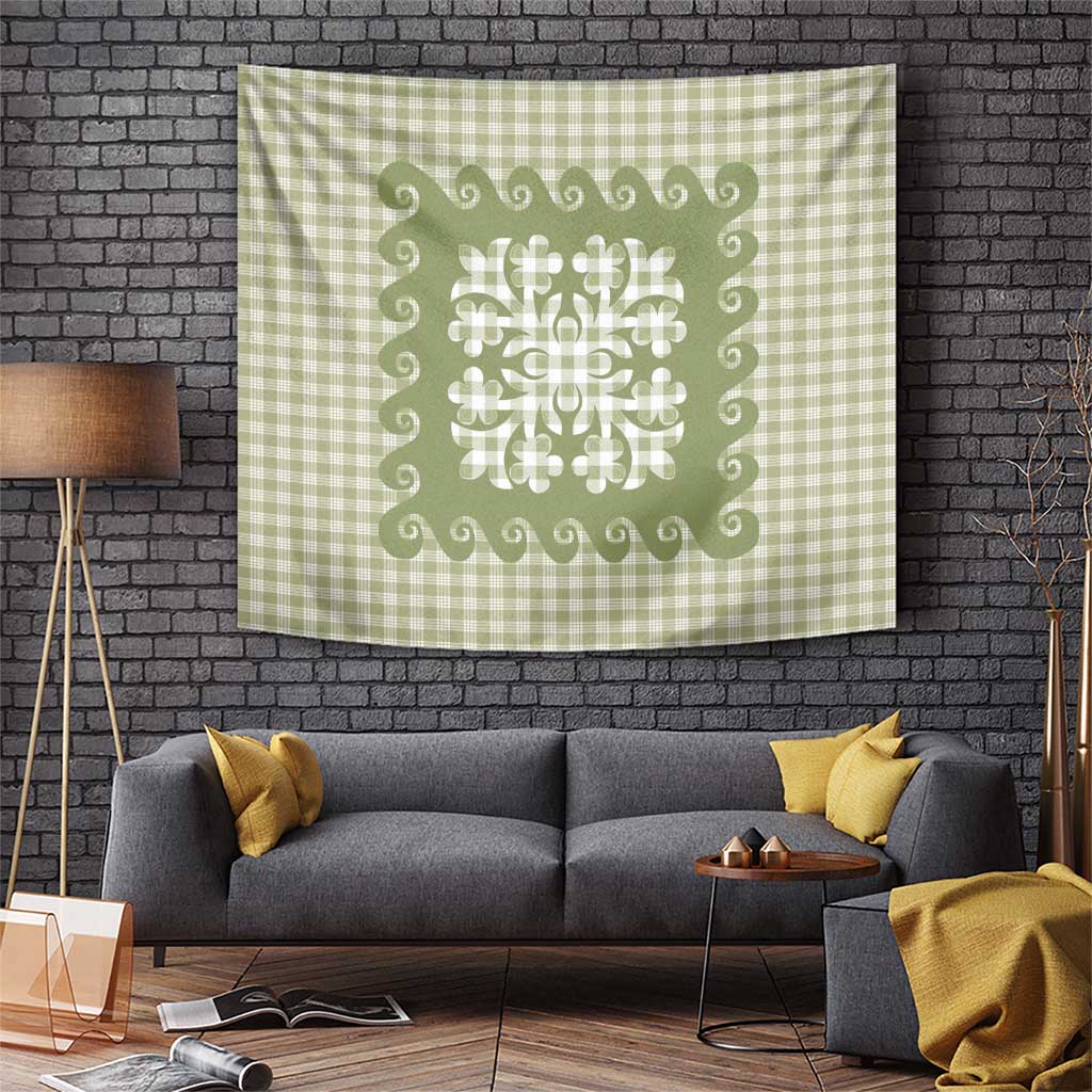 Green Ulu Palaka Quilt Pattern Tapestry Hawaii Culture Breadfruit LT9 Green - Polynesian Pride