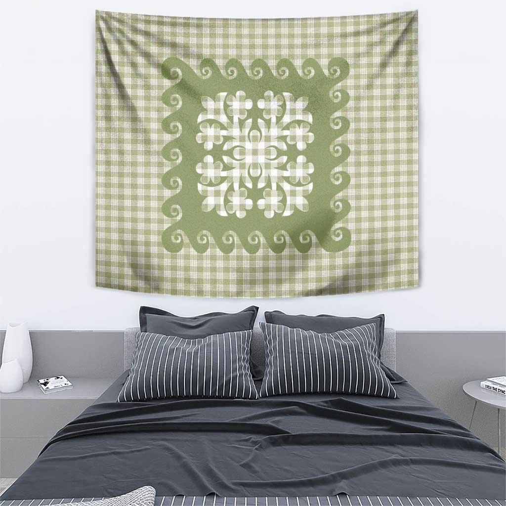 Green Ulu Palaka Quilt Pattern Tapestry Hawaii Culture Breadfruit LT9 - Polynesian Pride