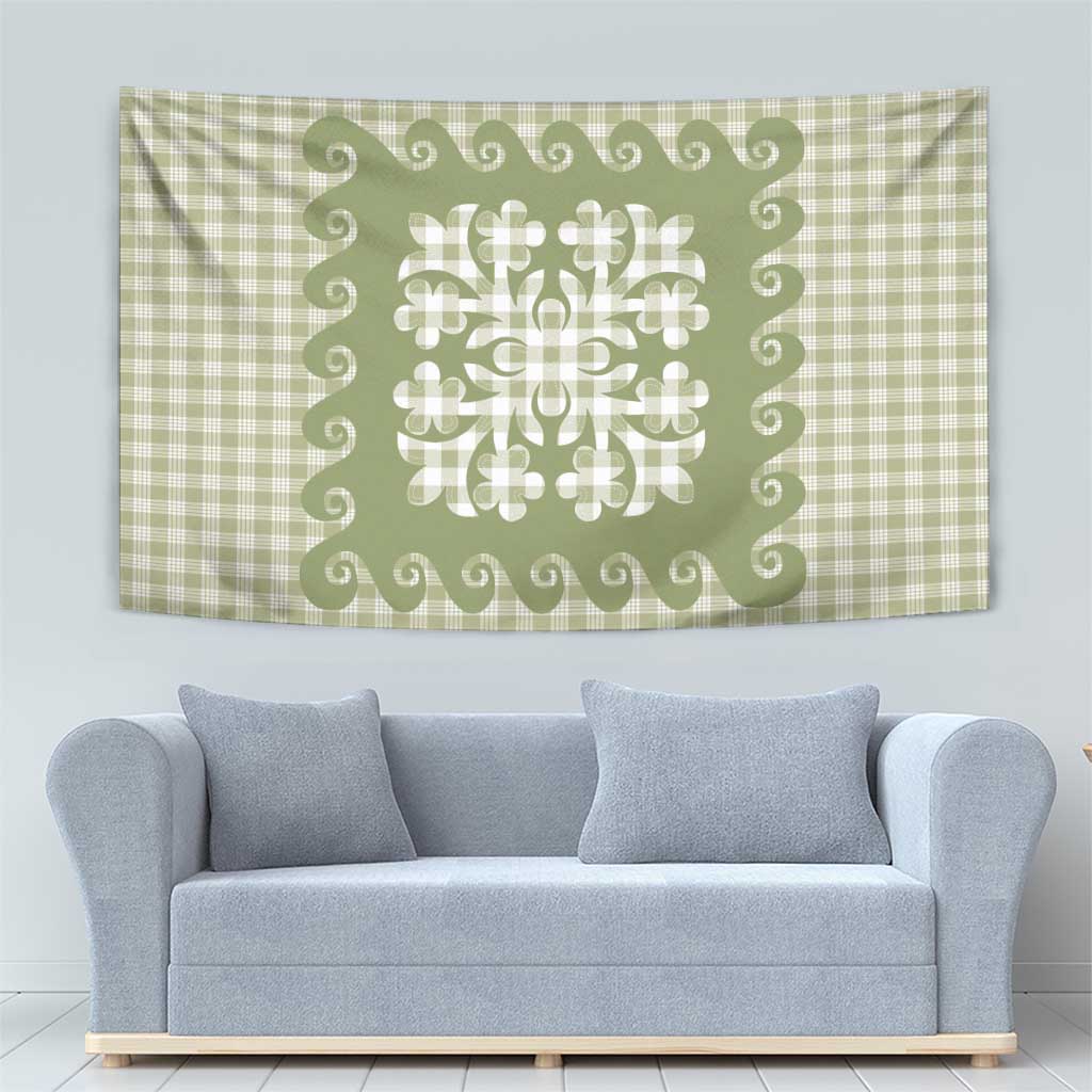 Green Ulu Palaka Quilt Pattern Tapestry Hawaii Culture Breadfruit LT9 - Polynesian Pride