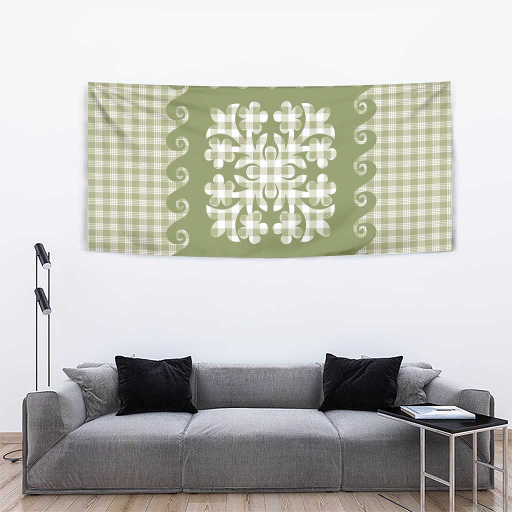 Green Ulu Palaka Quilt Pattern Tapestry Hawaii Culture Breadfruit LT9 - Polynesian Pride