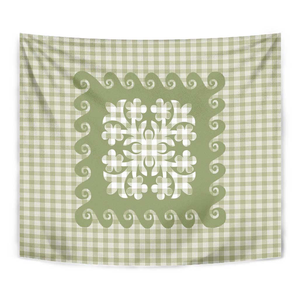 Green Ulu Palaka Quilt Pattern Tapestry Hawaii Culture Breadfruit LT9 - Polynesian Pride