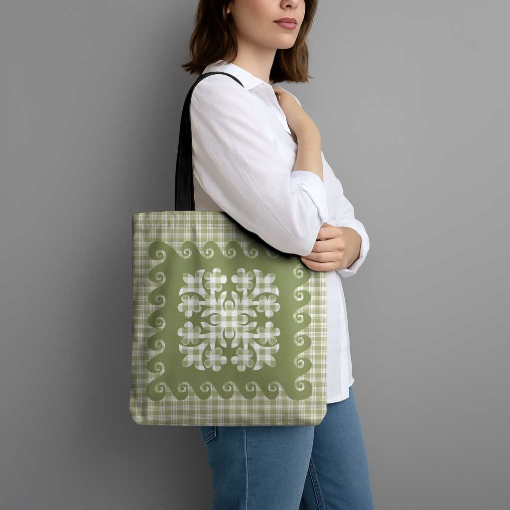 Green Ulu Palaka Quilt Pattern Tote Bag Hawaii Culture Breadfruit - Polynesian Pride
