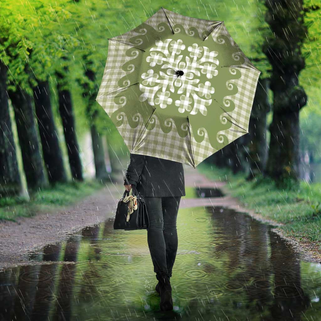 Green Ulu Palaka Quilt Pattern Umbrella Hawaii Culture Breadfruit - Polynesian Pride