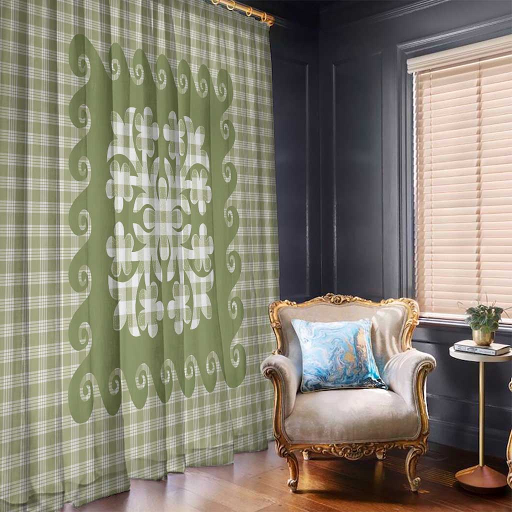 Green Ulu Palaka Quilt Pattern Window Curtain Hawaii Culture Breadfruit LT9 - Polynesian Pride