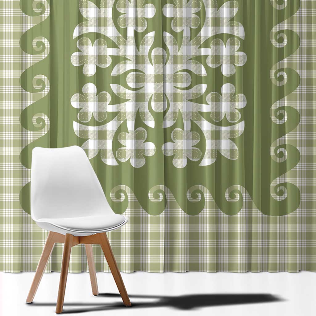 Green Ulu Palaka Quilt Pattern Window Curtain Hawaii Culture Breadfruit LT9 - Polynesian Pride