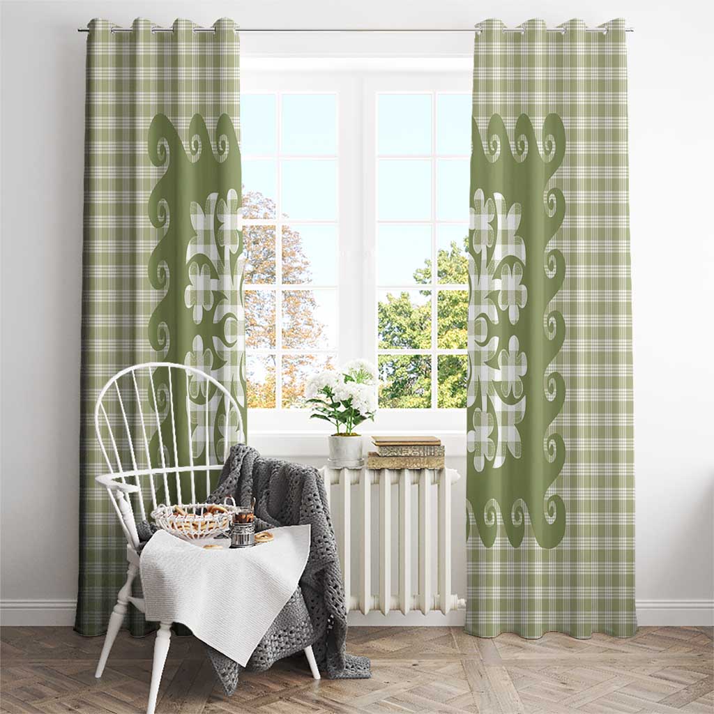 Green Ulu Palaka Quilt Pattern Window Curtain Hawaii Culture Breadfruit LT9 - Polynesian Pride