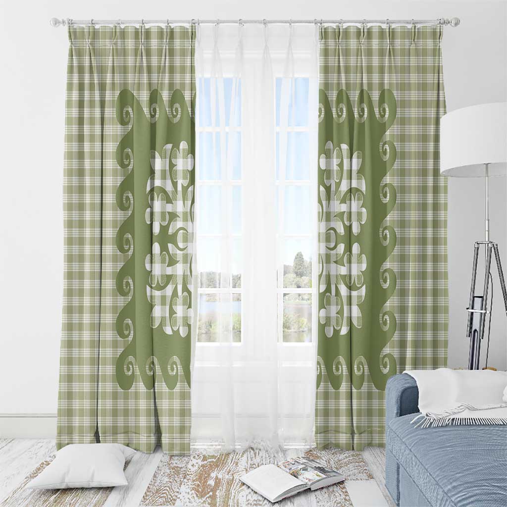 Green Ulu Palaka Quilt Pattern Window Curtain Hawaii Culture Breadfruit LT9 - Polynesian Pride