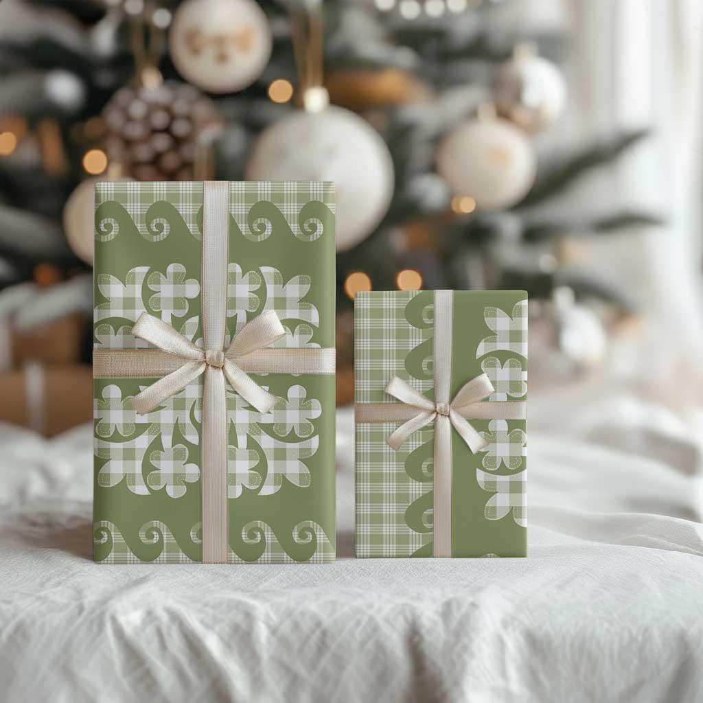 Green Ulu Palaka Quilt Pattern Wrapping Paper Hawaii Culture Breadfruit - Polynesian Pride