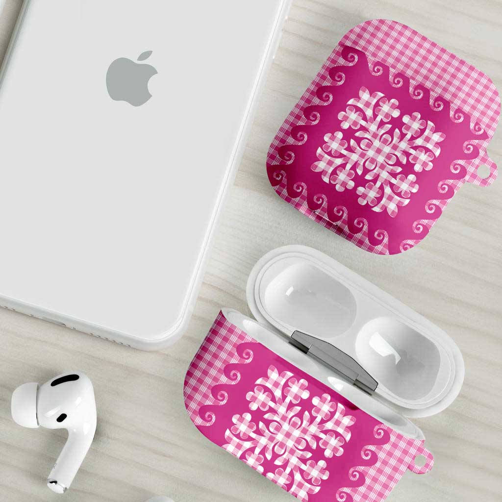 Pink Ulu Palaka Quilt Pattern AirPods Case Hawaii Culture Breadfruit - Polynesian Pride