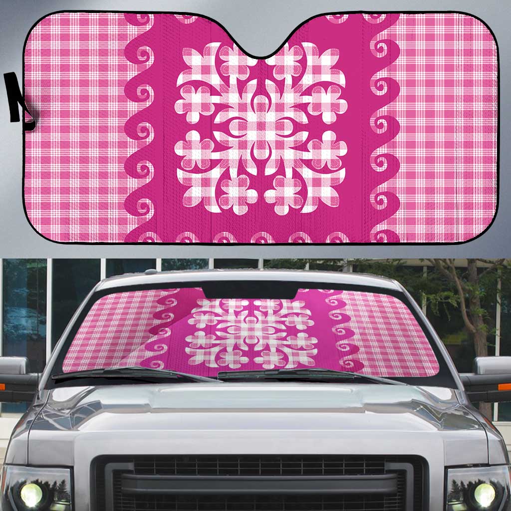 Pink Ulu Palaka Quilt Pattern Auto Sun Shade Hawaii Culture Breadfruit - Polynesian Pride