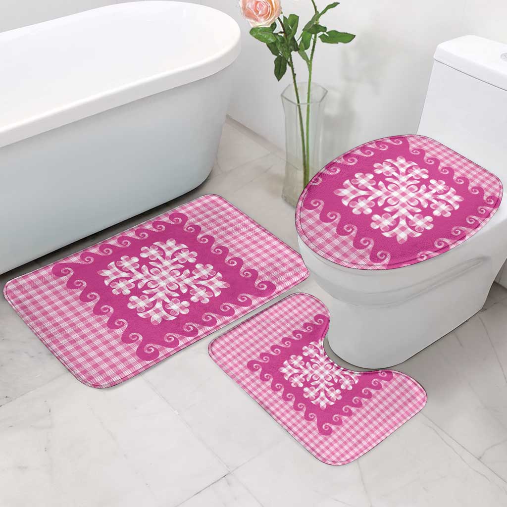 Pink Ulu Palaka Quilt Pattern Bathroom Set Hawaii Culture Breadfruit - Polynesian Pride
