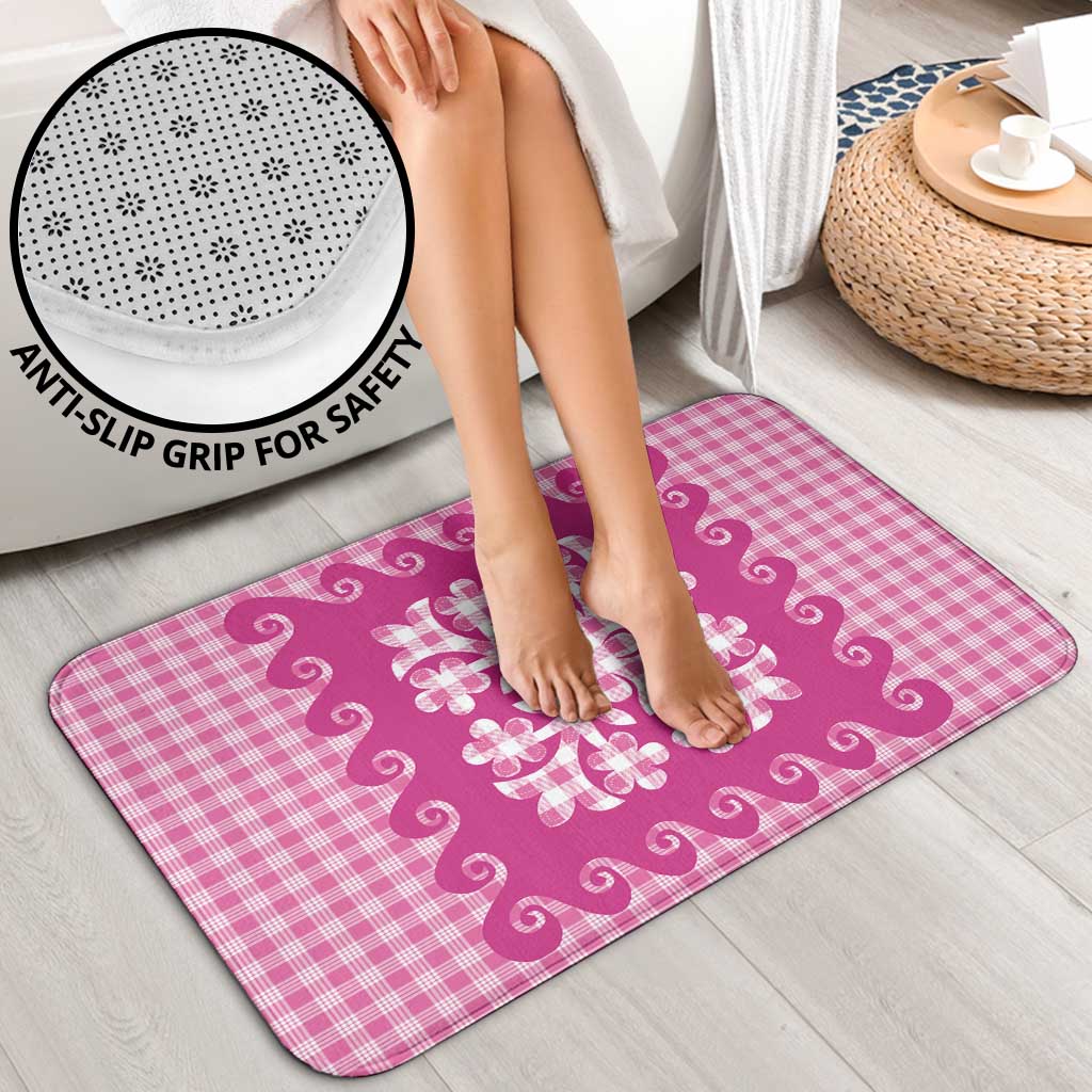 Pink Ulu Palaka Quilt Pattern Bathroom Set Hawaii Culture Breadfruit - Polynesian Pride