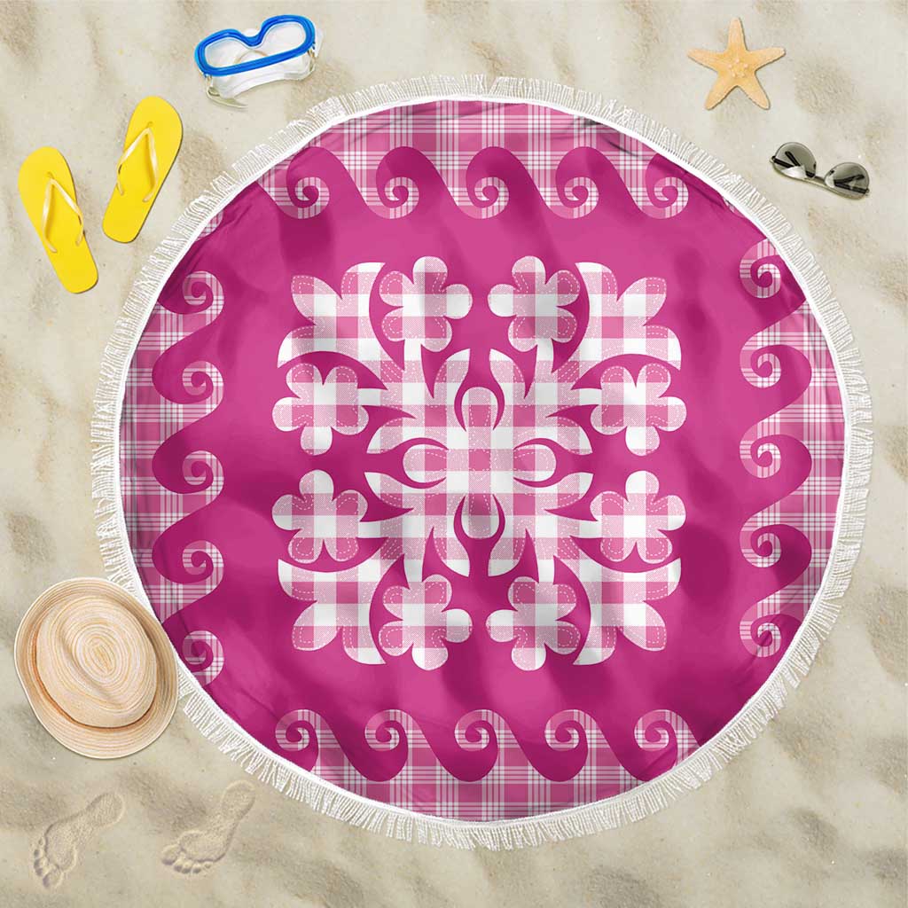 Pink Ulu Palaka Quilt Pattern Beach Blanket Hawaii Culture Breadfruit - Polynesian Pride