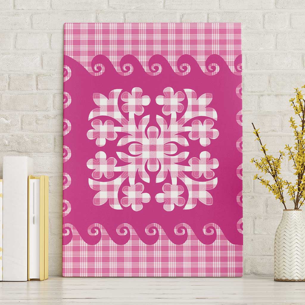 Pink Ulu Palaka Quilt Pattern Canvas Wall Art Hawaii Culture Breadfruit - Polynesian Pride