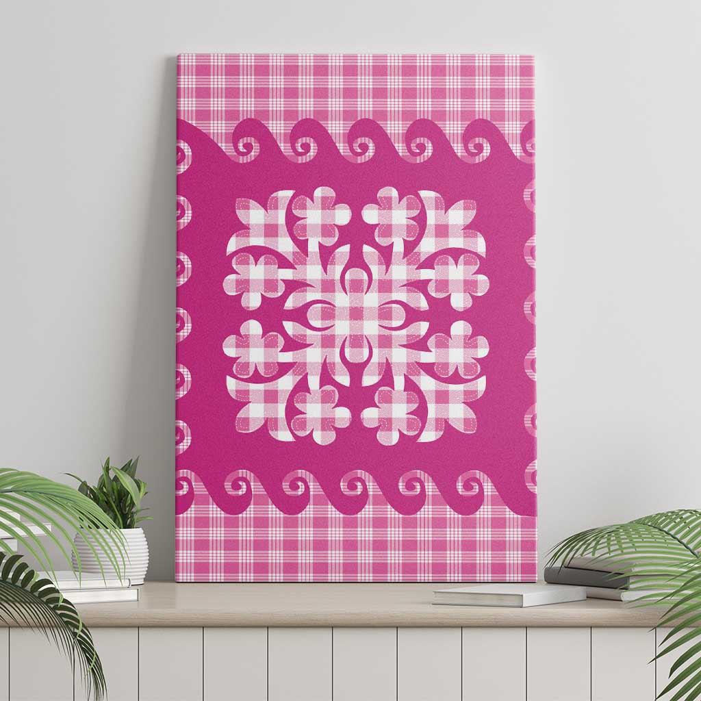 Pink Ulu Palaka Quilt Pattern Canvas Wall Art Hawaii Culture Breadfruit - Polynesian Pride