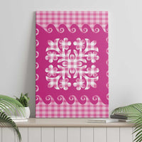 Pink Ulu Palaka Quilt Pattern Canvas Wall Art Hawaii Culture Breadfruit - Polynesian Pride