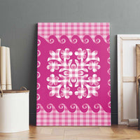 Pink Ulu Palaka Quilt Pattern Canvas Wall Art Hawaii Culture Breadfruit - Polynesian Pride