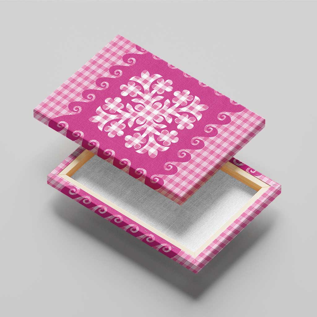 Pink Ulu Palaka Quilt Pattern Canvas Wall Art Hawaii Culture Breadfruit - Polynesian Pride