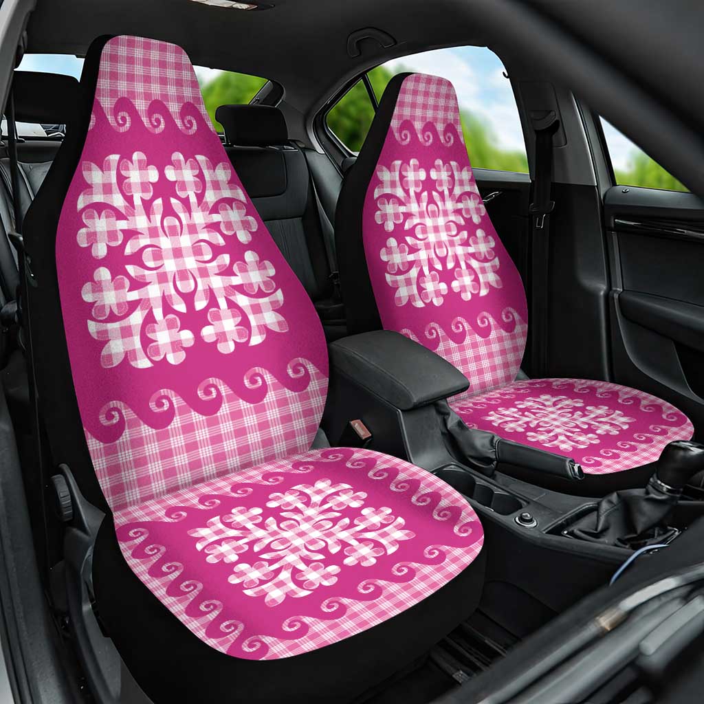 Pink Ulu Palaka Quilt Pattern Car Seat Cover Hawaii Culture Breadfruit - Polynesian Pride