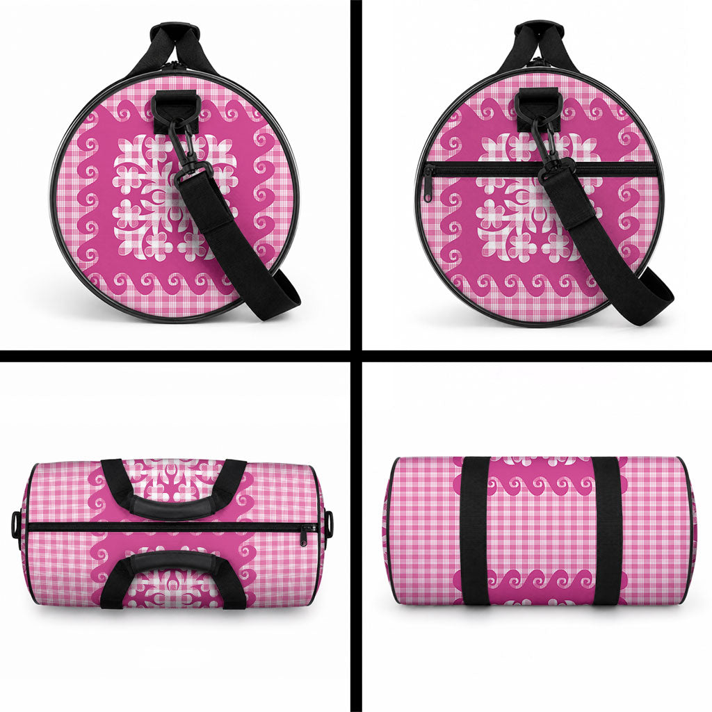 Pink Ulu Palaka Quilt Pattern Duffle Bag Hawaii Culture Breadfruit LT9 - Polynesian Pride