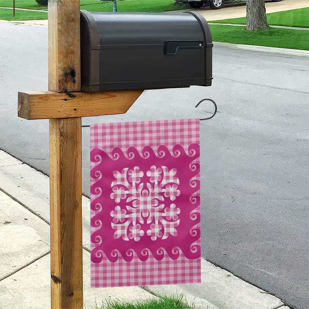 Pink Ulu Palaka Quilt Pattern Garden Flag Hawaii Culture Breadfruit - Polynesian Pride