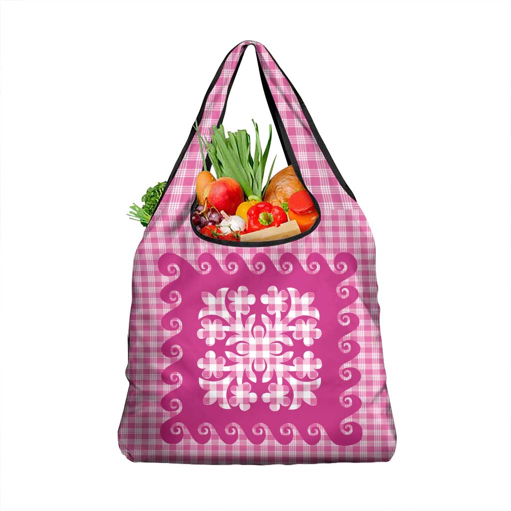 Pink Ulu Palaka Quilt Pattern Grocery Bag Hawaii Culture Breadfruit LT9 1-pack One Size Pink - Polynesian Pride