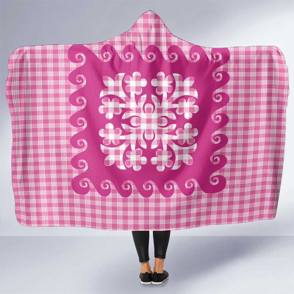 Pink Ulu Palaka Quilt Pattern Hooded Blanket Hawaii Culture Breadfruit - Polynesian Pride