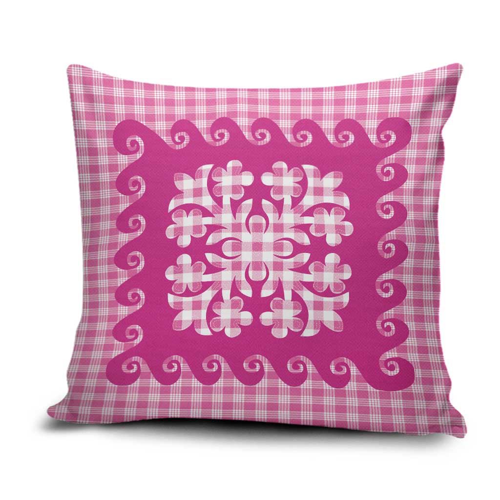 Pink Ulu Palaka Quilt Pattern Pillow Cover Hawaii Culture Breadfruit LT9 Pink - Polynesian Pride