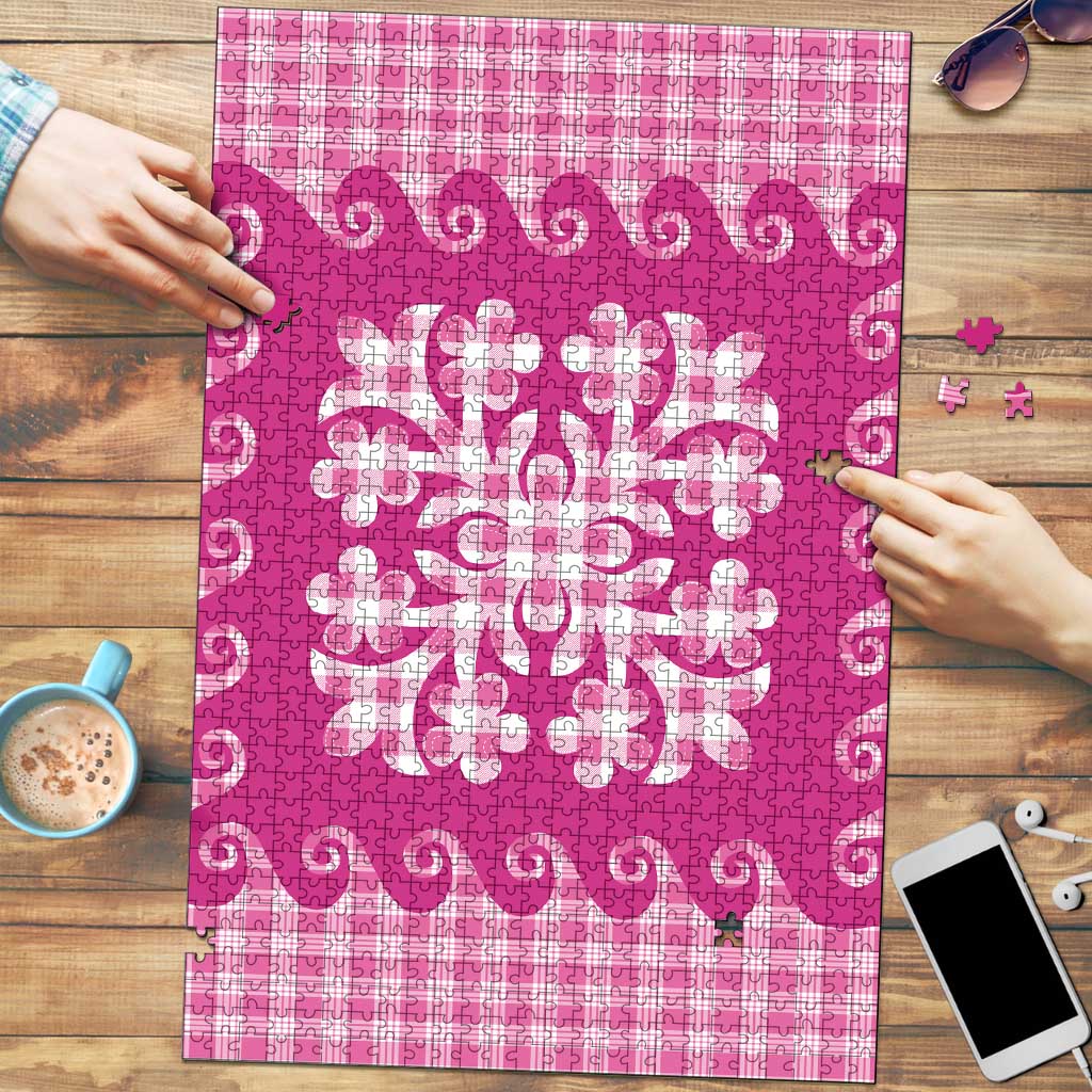 Pink Ulu Palaka Quilt Pattern Puzzle Hawaii Culture Breadfruit LT9 Pink - Polynesian Pride