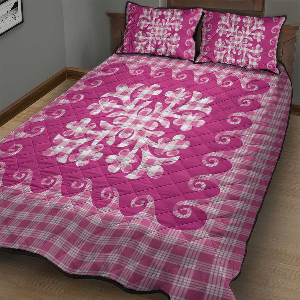Pink Ulu Palaka Quilt Pattern Quilt Bed Set Hawaii Culture Breadfruit - Polynesian Pride