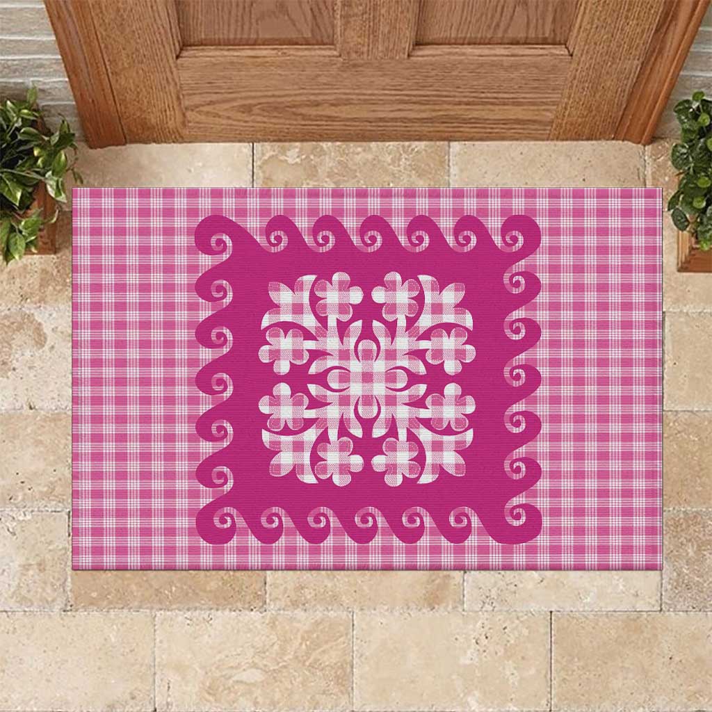 Pink Ulu Palaka Quilt Pattern Rubber Doormat Hawaii Culture Breadfruit LT9 Pink - Polynesian Pride