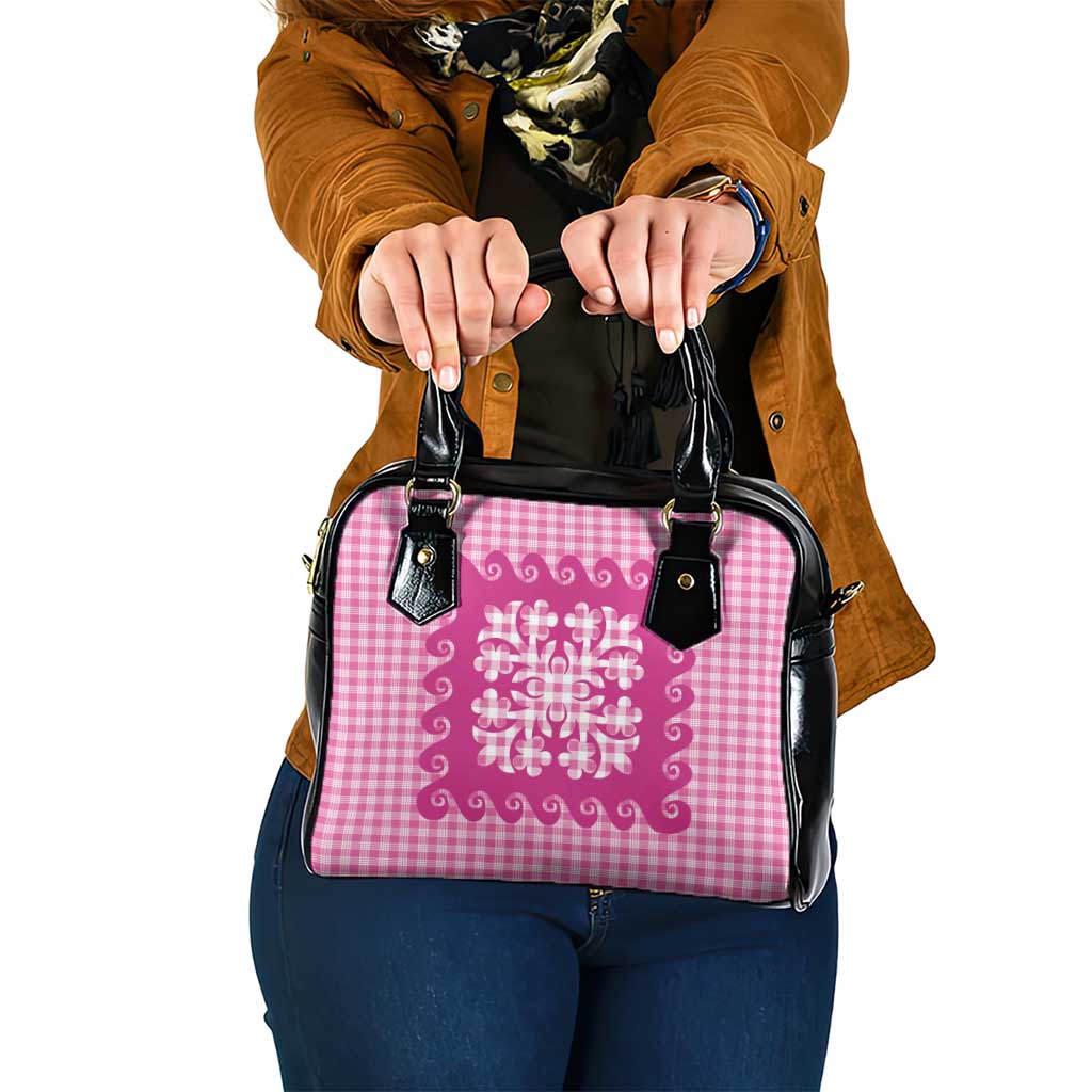 Pink Ulu Palaka Quilt Pattern Shoulder Handbag Hawaii Culture Breadfruit LT9 One Size Pink - Polynesian Pride
